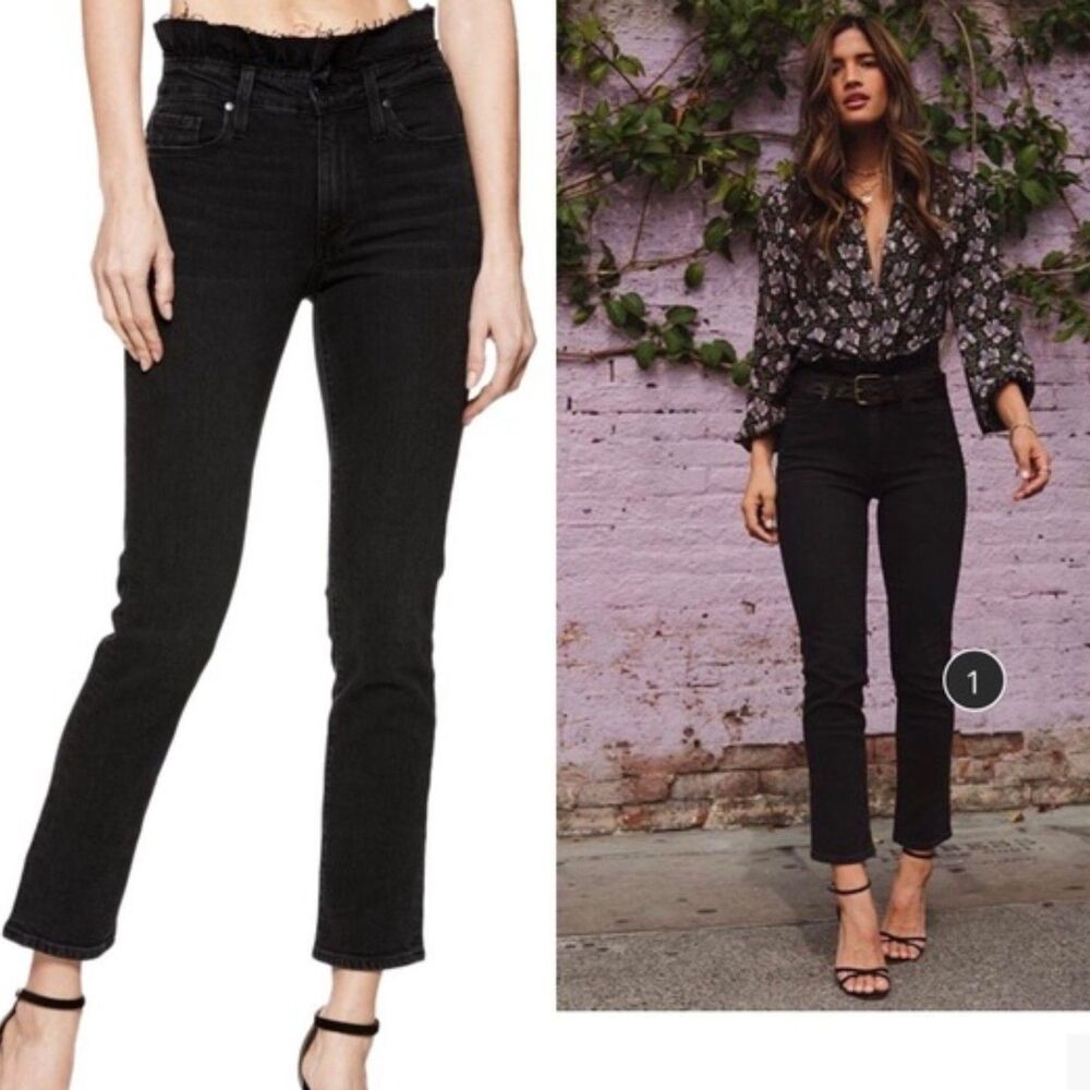 Paige Hoxton Straight Ankle Paper Bag Waist Jean - Black 27
